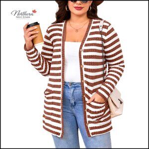 Plus Size Lightweight Cardigan Open Front Long Sleeve Button Down Sweater with